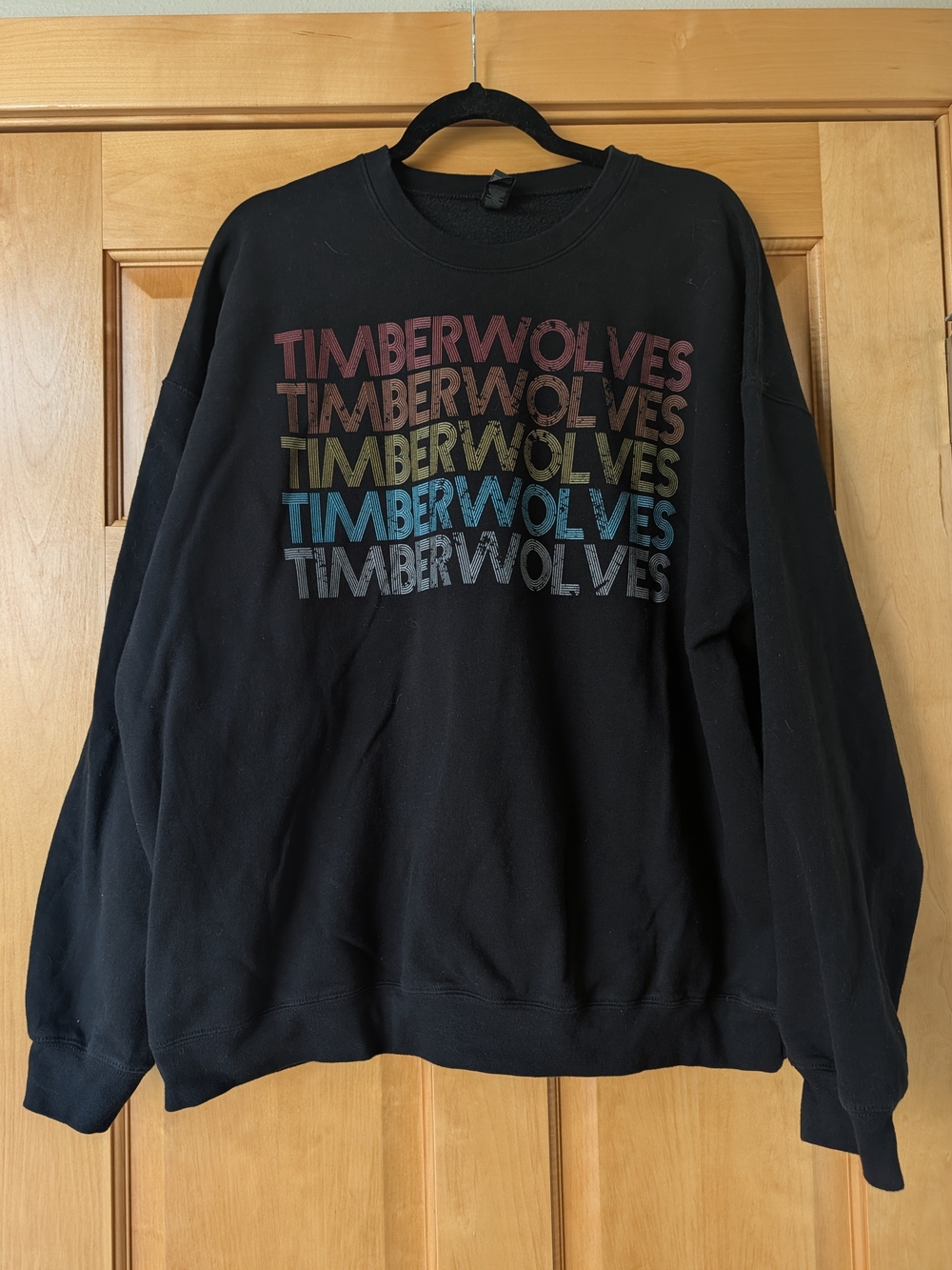 Minnesota Timberwolves Black Crewneck Sweatshirt - Multicolor Logo Vintage Look